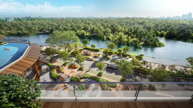 Công viên nội khu và kênh nhìn từ tháp Cove