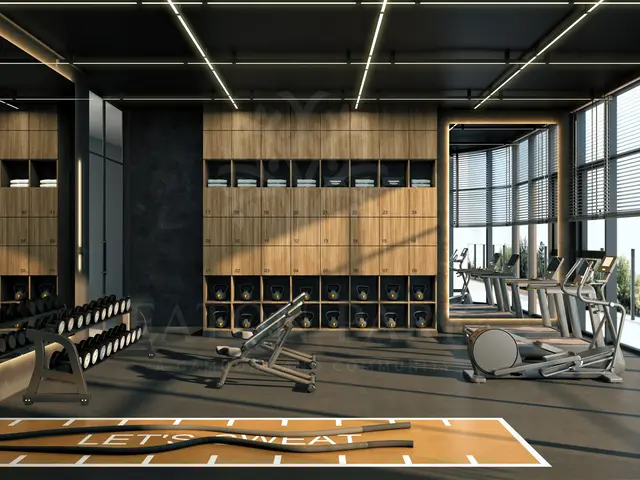 Phòng tập gym nhìn ra cây xanh