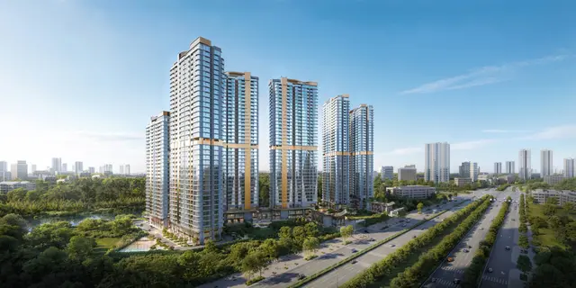 Phối cảnh Eaton Park nhìn từ đại lộ Mai Chí Thọ